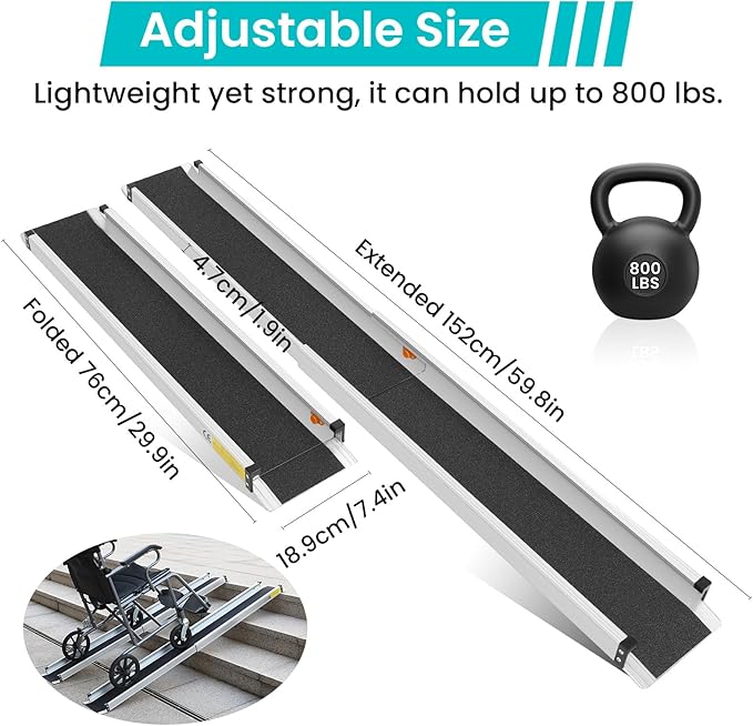Wheelchair ramp 5FT, Lightweight, Retractable and Portable, can be Used for Wheelchair ramps, Comes with a Handbag