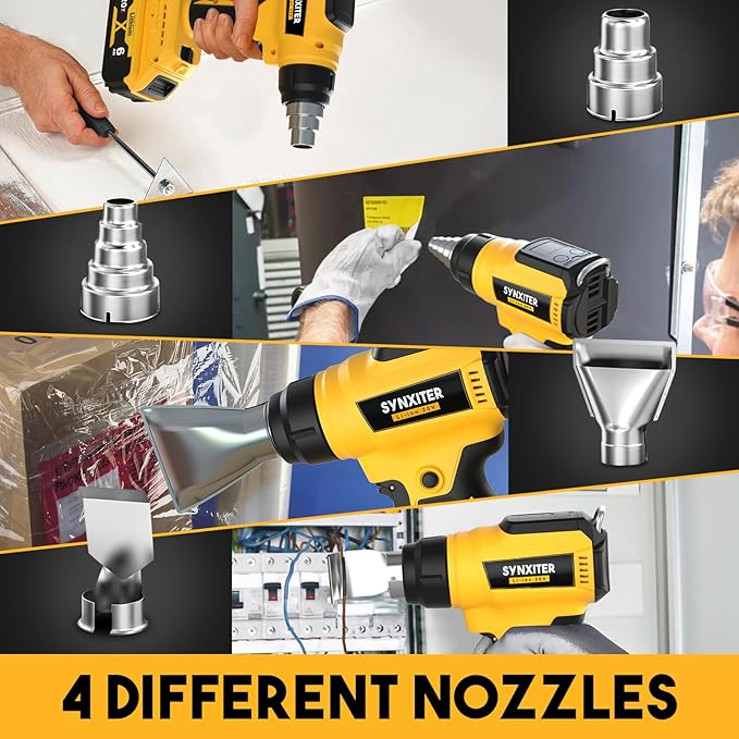 Cordless Heat Gun for Dewalt 20V Battery, 350W, LED Light, Fast Heating with Variable Temperature Control (122℉-1022℉), 4 Nozzles & Scraper for Crafts, Shrink Wrap (No Battery Included)