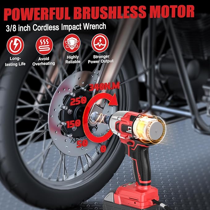 Cerycose Cordless Impact Wrench for Mil-wau-kee 18V Battery 250FT-LBS 3/8 inch Compact Impact Gun Brushless Electric Includes LED Work Light - 2400RPM Light-Duty Impact Driver Wrench - No Battery