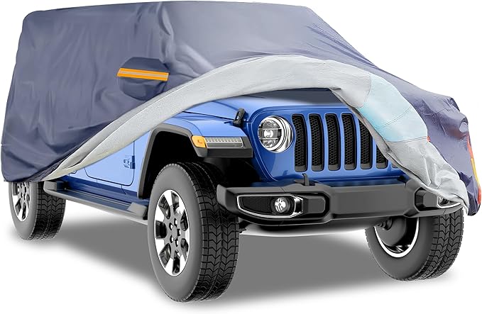 Car Cover Waterproof 2 Door, All Weather for Automobiles, Outdoor Full Exterior Cover Rain Sun UV Snowproof Protection with Zipper Cotton, Mirror Pocket for Jeep Covers Fits JK JL TJ YJ CJ
