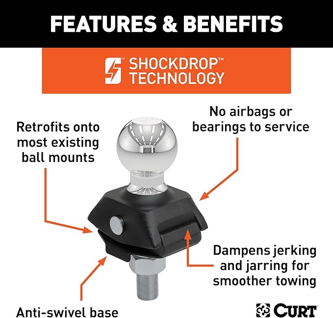 CURT 40246 RockerBall Cushion Hitch Trailer Ball 3,500 lbs, 2-Inch Diameter, 3/4-Inch Shank