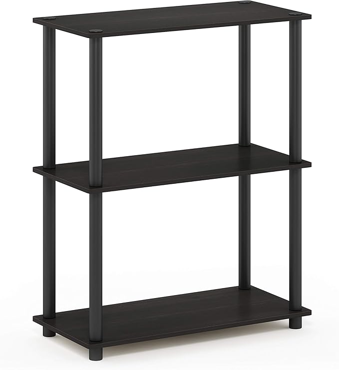 Furinno TURN-N-TUBE Storage Shelves, 3-Tier Book Shelf, Corner Shelf, Toolless Open Shelves, for Organization and Storage, Living Room, Garage, Home Office, Espresso