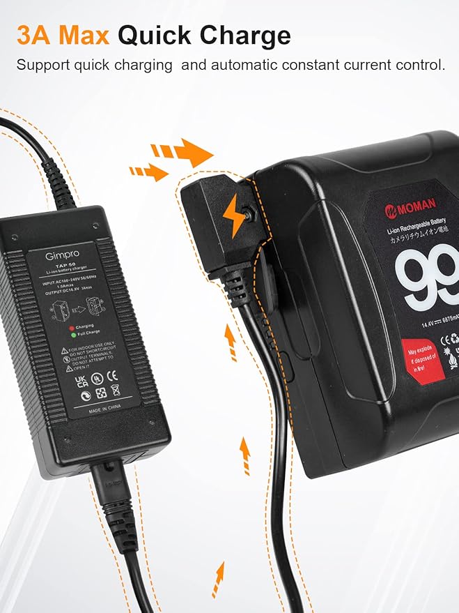V-Mount Battery Charger D-tap, Moman Gimpro D-tap Charger DC 16.8V 3A max Output Fast Charge with HVR-S270C PMW-EX330K PMW-EX330L, Charger-V-Mount-Battery-Moman