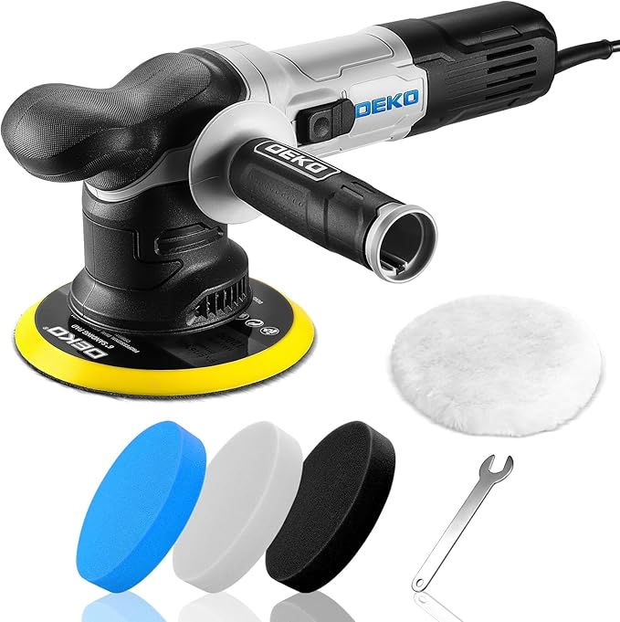 Car Buffer Polisher: 6 Inch Dual Action Orbital Buffer Polisher, 7 amp, 6 Variable Speed 1800-5500 RPM Random Polisher Kit with 4 Buffing Pads for Car Detailing Polishing Waxing DEKOPRO(Gray)