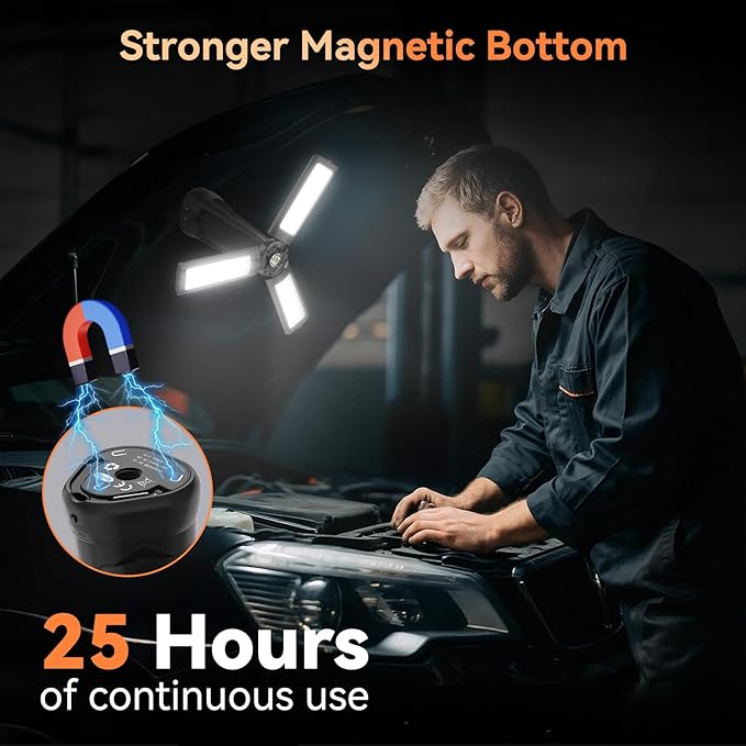 Rechargeable Camping Light with Stand 7 ft Max Height, 15000mAh Portable Cordless LED Work Light, 5500 Lumen 6500/4500/3500K Dimmable Emergency Flashlight with Detachable Tripod, Black