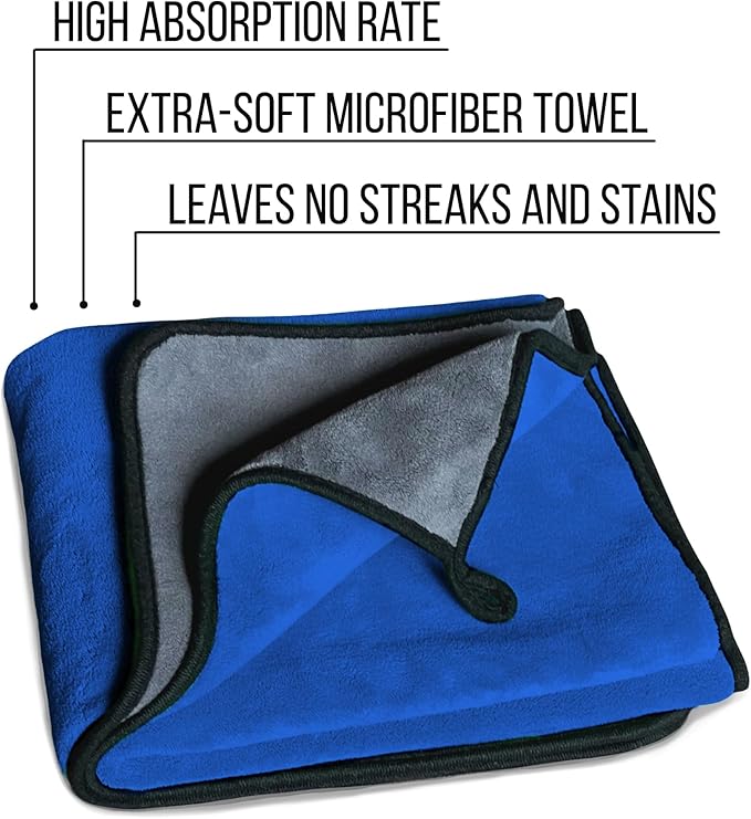Extra Large Car Drying Towel - 800 GSM Premium Microfiber Drying Towels for Cars - Car Drying Towels Extra Large Super Absorbent, Professional XL Car Towel for Any Vehicle - 40x24, Blue