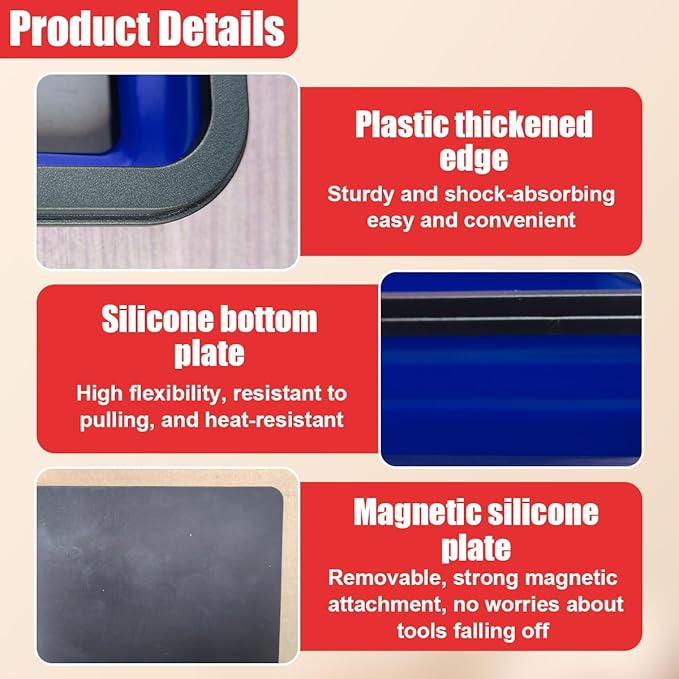 3PCS Collapsible Magnetic Parts Tray Set, Silicone Foldable Magnetic Tool Tray in 3 Different Size for Storage Organizer Screw Bolts Washers Nuts Pins & Other Small Metal Parts (Blue)