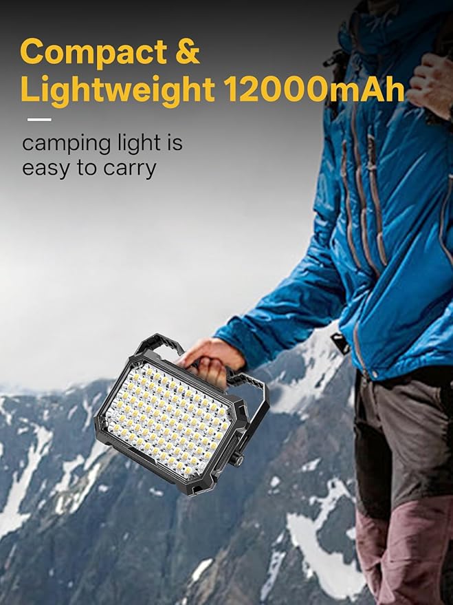 LED Work Light Rechargeable Outdoor, 13000mAh Work Flood Lights 10000LM with 4 Light Modes for Camp Essentials, IP65 Waterproof LED Lantern for Emergency, Power Outages, Car Repair, Tent