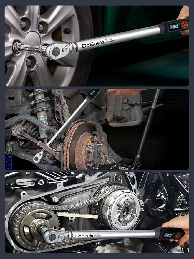 Goseek Upgraded Rechargeable Digital Torque Wrench, 12.5-250.7Ft-lbs/17-340Nm, 1/2'' Drive Electric Torque Wrench Set with Buzzer & LED & Vibration for Car Motor Tires Auto Repair
