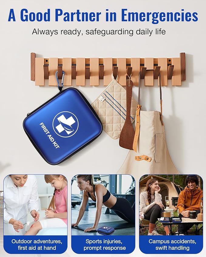 Mini First Aid Kit, 163 Pcs Small Medical Kit, Emergency First Aid Supplies and Survival Kit with Hard Shell - Perfect for Travel, Home, Outdoor, Office, Camping, Hiking