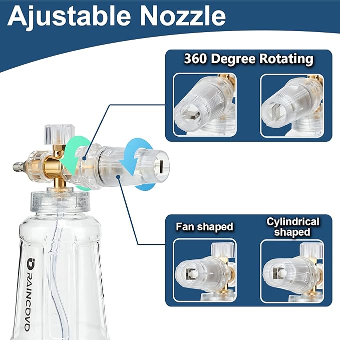 Foam Cannon for Pressure Washer, Snow Clear Foam Cannon for Car Wash, Stainless Steel Filter, Adjustable Nozzle with M22 and 1/4 Inch Quick Connect, Additional 1.1 mm Orifice Nozzle