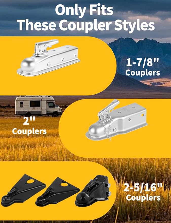 Heavy Duty Trailer Hitch Lock - Universal Fit 1-7/8" 2" 2-5/16" Couplers | Anti-Theft RV Trailer Tongue Lock for Truck Boat | Structural Steel Security Design (Yellow)