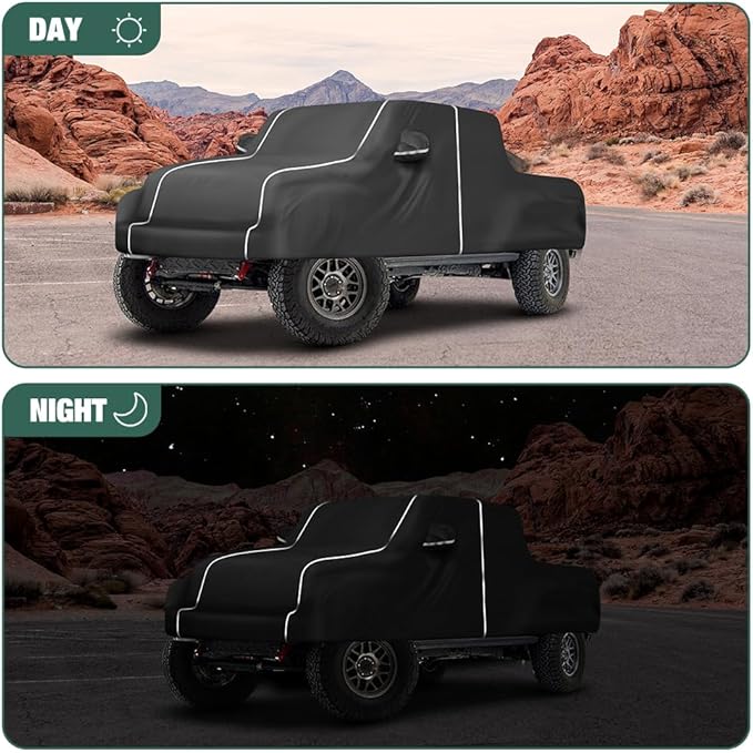 Fluorescent Strip Design Waterproof Car Cover Compatible for Jeep Gladiator 2019-2024 All Weather 6 Layers Full Car Cover Safe Parking at Night with Storage Bag