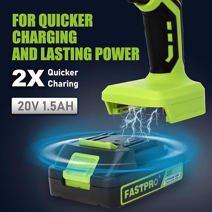 FASTPRO 20V Max Cordless Drill set, 3/8 in. Power Drill Driver kit with One 1.5 Ah Lithium-ion Batteries, Charger and Tool Bag, Green