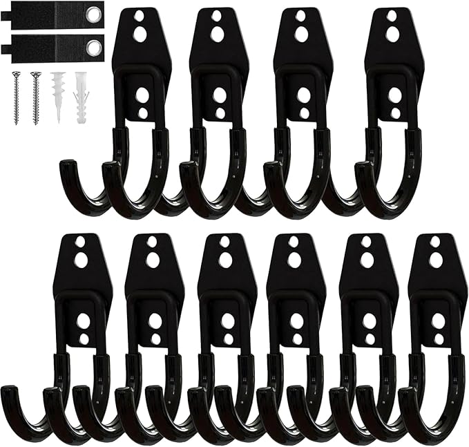 10 Pack Garage Hooks Heavy Duty with Anti-Slip Coating, Steel Utility Ladder Hooks for Hanging Garden Tools, Hoses, Ropes, Bikes and More (2.8in)