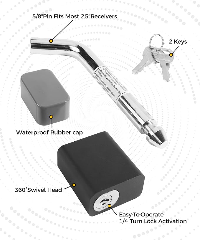 Trailer Hitch Locks,Car Accessories Hitch Pin Lock,Locking Hitch Pin,Hitch Locks with Keys,Dia 5/8 Inch Bent Pin for Class III IV 2 2-1/2 Inch Receiver,Suitable for Trailer Truck Boat