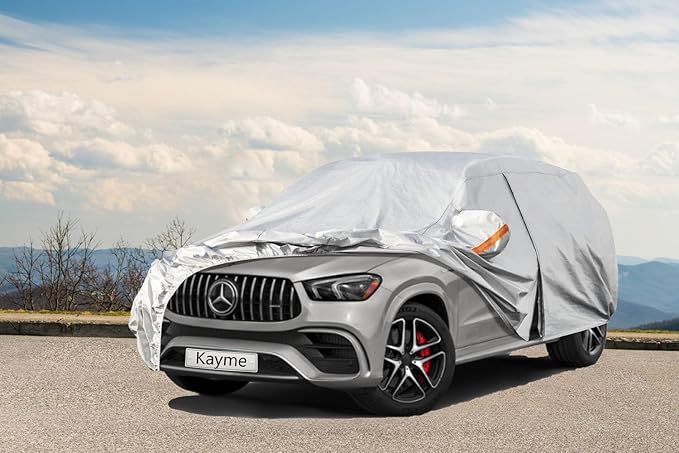 Kayme 6 Layers SUV Car Cover Custom Fit for Mercedes Benz GLE350 GLE400 GLE450 GLE43 GLE53 GLE63 (2015-2025) Waterproof All Weather for Automobiles, Outdoor Full Cover Rain Sun UV Protection.Silver