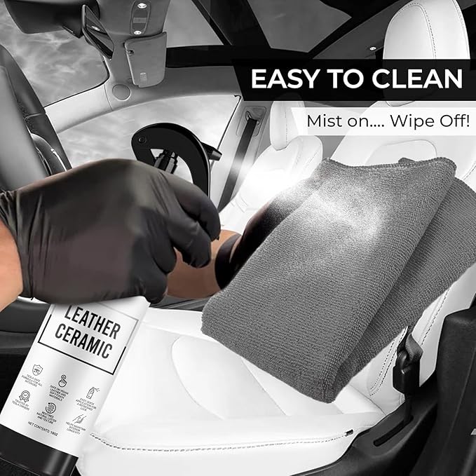 Vegan Leather Ceramic Coating for Tesla Model 3, Y, S, X Interior Protection – Prevent Stains, UV Damage, and Wear - Accessories for Tesla Model 3, Y, S, X