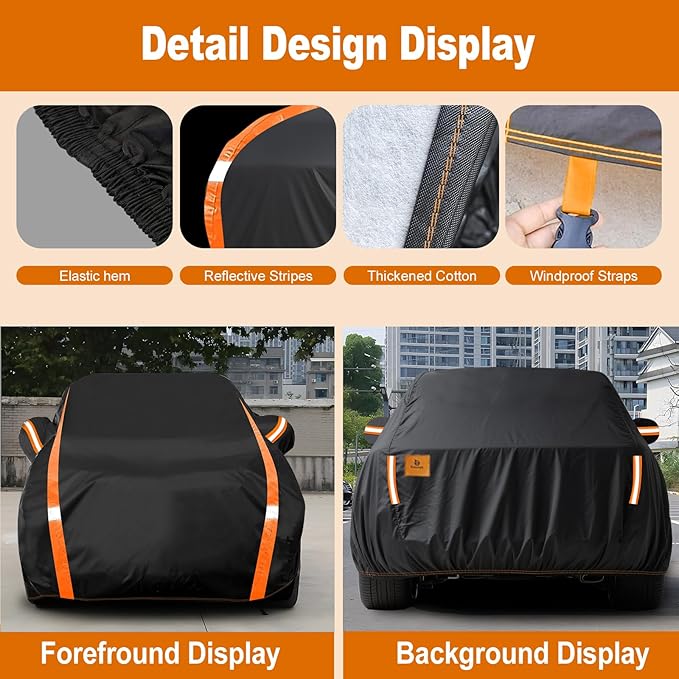 Car Cover Waterproof All Weather for SUV Automobiles UV Protection Snowproof Rain Sun with Door Zipper Full Exterior Outdoor Full Car Cover Universal Fit Up to 185"