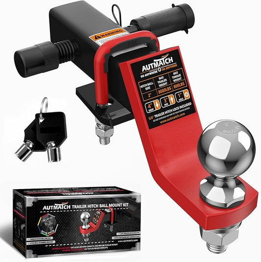 AUTMATCH Trailer Hitch Ball Mount with 2 Inch Hitch Ball - Fits 2" Receiver with Hitch Tightener, 8000Lbs Capacity Ball Hitch, 4-Inch Drop with 5/8" Hitch Lock Pin, Red & Black