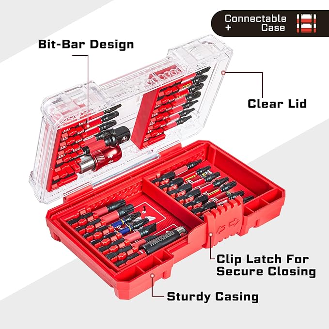 Geinxurn 27Pieces Impact Screwdriver Bits Set, Magnetic S2 Steel Phillips/Slotted/Square/Torx Insert Power Bits Tips, Impact Bit Holder and Impact Socket Adapte with Pink Storage Box Case