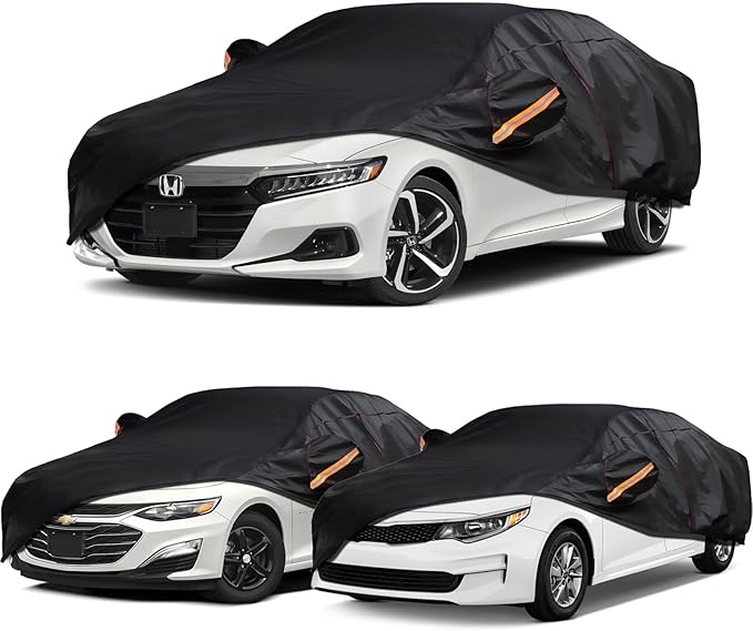 Car Cover Custom Fit for Honda Accord, Chevy Malibu, Kia K5 /Optima, 6 Layer Heavy Duty Car Cover with Cotton Liner