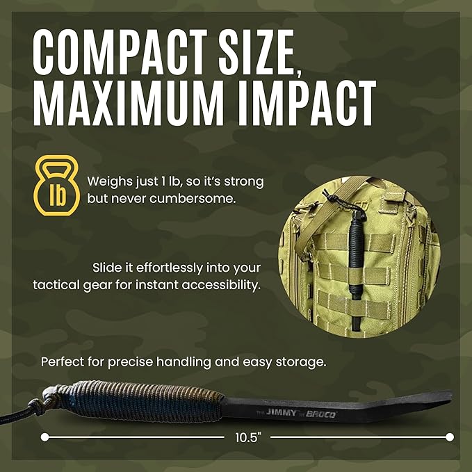 Broco Jimmy Tactical Pry Bar, EDC, Rescue & Breaching Tool, Durable Steel, Comfort Grip, Nail Puller Tool, Crowbar, 10.5inch Prybar