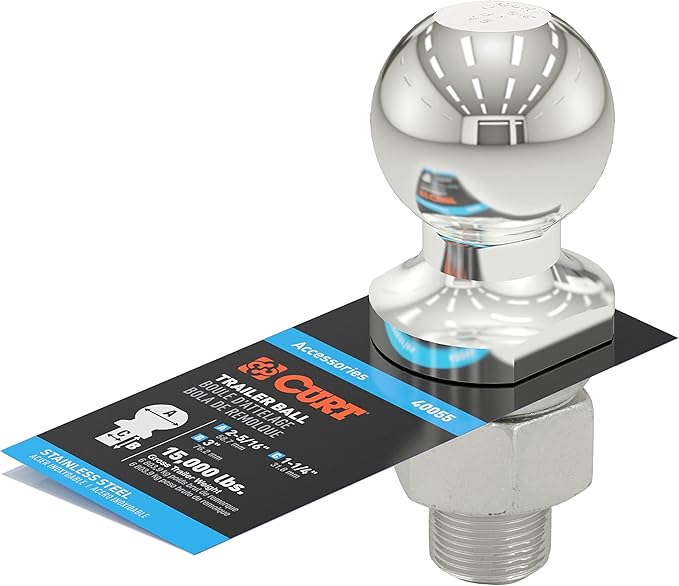 CURT 40055 Stainless Steel Trailer Hitch Ball, 15,000 lbs, 2-5/16-Inch Diameter, 1-1/4 x 2-5/8-Inch Shank