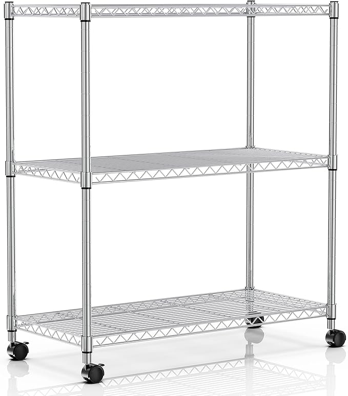 Simple Deluxe 3-Tier Storage Shelves, 750 Lbs Loading Capacity, 24.02" W x 13.78" D x 29.92" H Shelving Unit for Garage, Pantry and Kitchen, Chrome