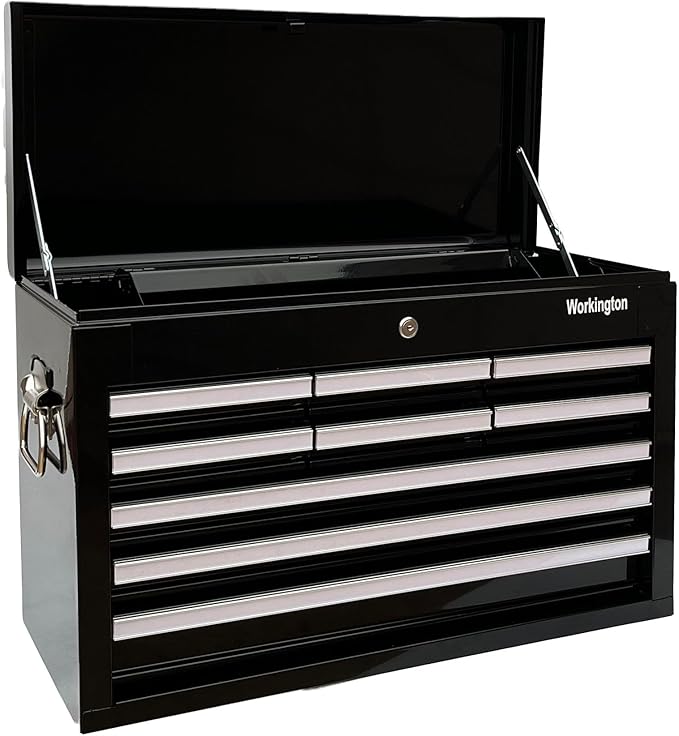Workington Professional Industrial Portable Metal Tool Chest with 9 Drawers, 26" 9-Drawer Tool Chest Cabinet with Ball Bearing Drawer Slides, Steel Tool Storage Box Organizer 4016 Black