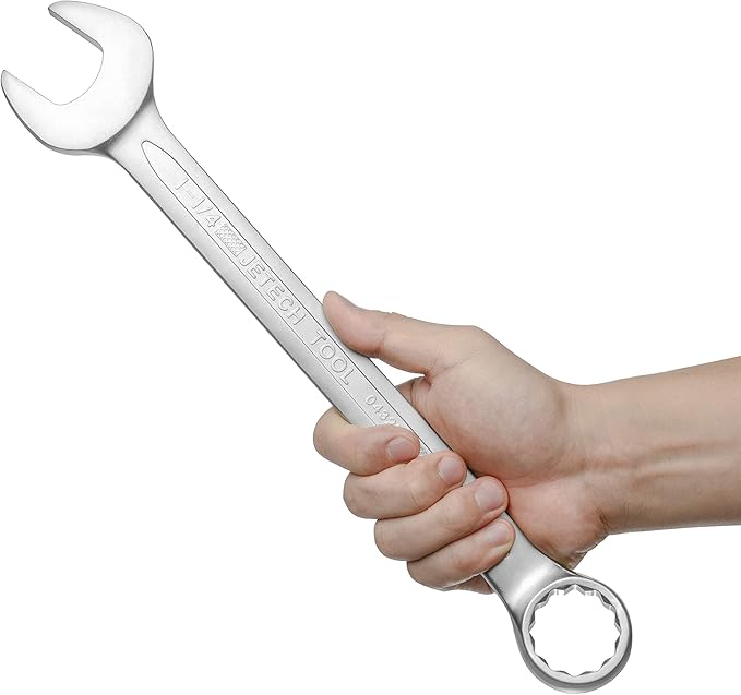 Jetech 1-1/4 Inch Combination Wrench - Industrial Grade Spanner with 12-Point Design, 15-Degree Offset, Made with Durable Chrome Vanadium Steel in Sand Blasted Finish, Forged, Heat-Treated, SAE