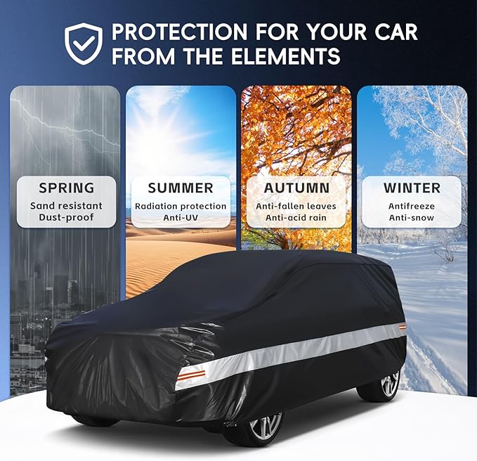 10 Layers SUV Car Cover Custom Fit for Chevrolet Chevy Suburban (1973-2025) Waterproof All Weather for Automobiles, Outdoor Full Cover Sun UV Rain Protection with Cotton.Black