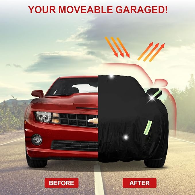 Car Cover for Chevy Camaro 2010-2023 6 Layers All Weather 210T Windproof Waterproof All Weather Protection Outdoor Covers Compatible with Chevy Camaro