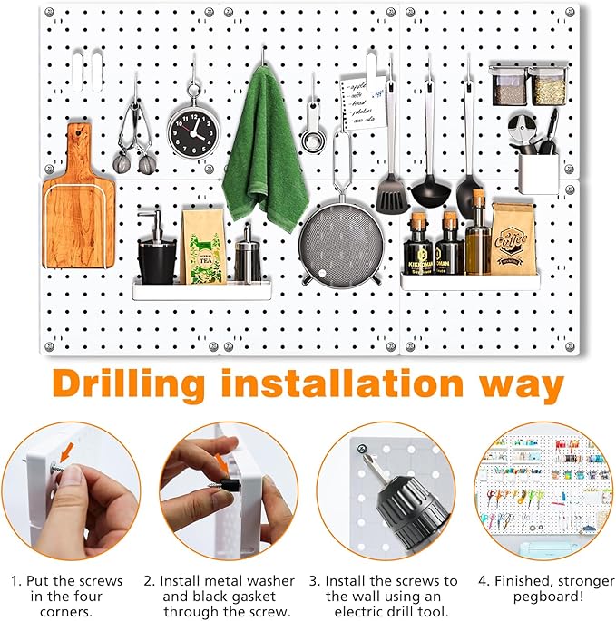6Pcs Pegboard, Peg Board, Pegboard Wall Organizer, Mount Display Pegboard Kits fit Pegboard Storage, Small Pegboard for Craft Room Garage Kitchen, Peg Boards for Walls - White Pegboards Panels
