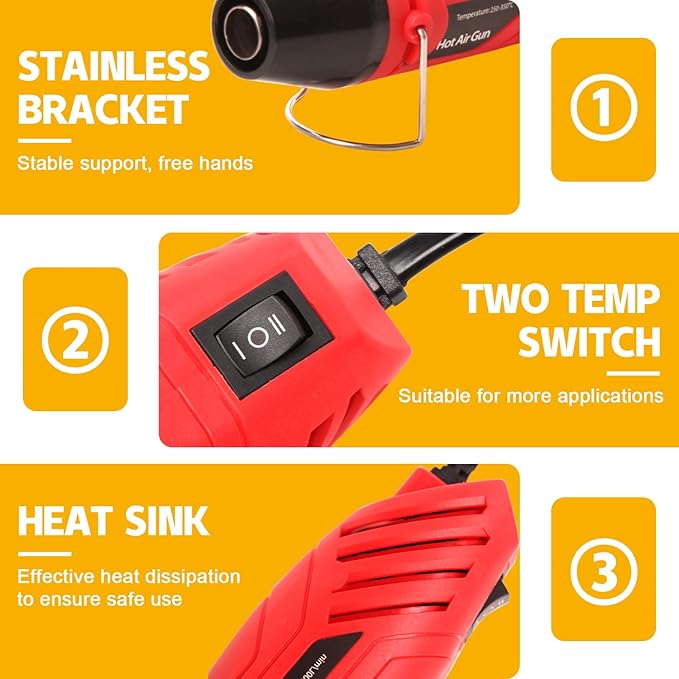 LDK Heat Gun for Crafting, Mini Dual Temp Hot Air Gun Tool with Reflector Nozzle for Epoxy Resin, Shrink Wrapping, Vinyl Wrap, Embossing, Electronics, Candle Making, Phone Repair & DIY