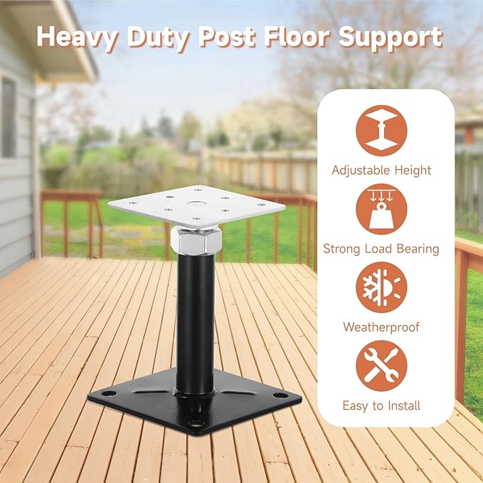 4 PCS Adjustable Floor Jacks, Heavy Duty Metal Post Floor Support, 5 to 8 Inches Mini Screw House Jack, Deck Foundation Lift Support, Level Support Floor Straightener for Balcony Patio Courtyard