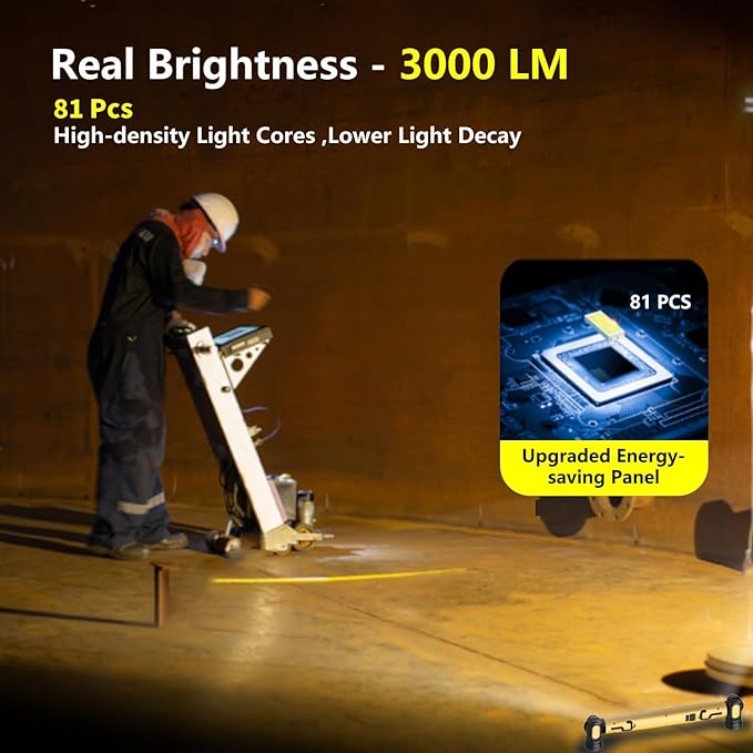 2Pack MechaniLite Under Hood Work Light Bar, 3000LM LED Magnetic Light Bar with Hooks, 5200mAh Cordless Rechargeable Hood Light for Mechanic/Car Repairing/Garage-Yellow