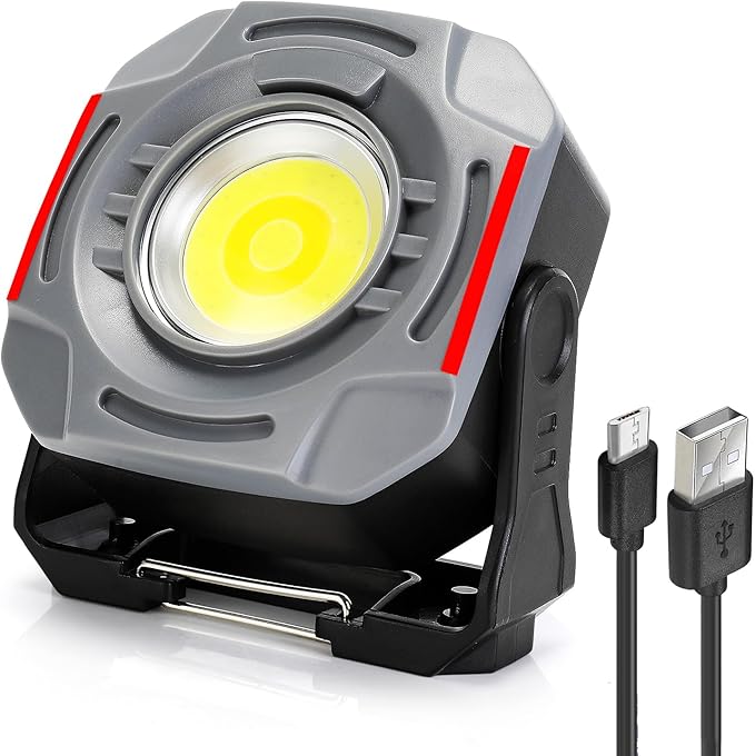 SUNPRO Magnetic Work Light Rechargeable, Portable FloodLight with Hook, Stepless Dimmable for Camping Car Repairing Emergency Job Site Lighting(1, Grey)