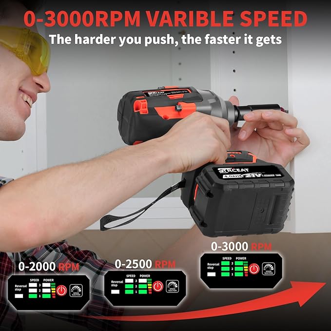 STRCEAT 1/2" Cordless Impact Wrench 1000N.m (737ft-lbs),21V Brushless High Torque Impact Gun with 2×4.0Ah Batteries,6 Sockets,Extension Rod,LED Light for Truck Mower Car Industrial Repair