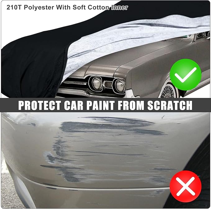 Waterproof Car Cover Compatible with 1967-1977 Oldsmobile Cutlass Sedan/Coupe Accessories, 210T All Weather Car Covers with Zipper&Lock for Car Dust Snow Rain Hail Protection(Base/S/Supreme/442)