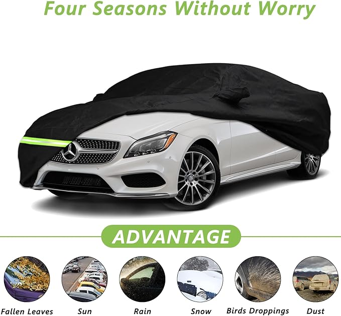 YIXIN Waterproof Car Cover for 2008-2026 Mercedes Benz C Class C250 C300 C350 C400 C450 C63 AMG Sedan 190T Covers Custom Fit 100% Waterproof Windproof Strap & Double Door Zipper Up to 190” L, Black