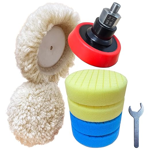Buffing Polishing Kit for Milwaukee M12 Polisher/Sander,Includes M9 to 5/8-11 Adapter, 3" Backing Pad, Sponge and Wool Buffing Pads（9 Pcs）