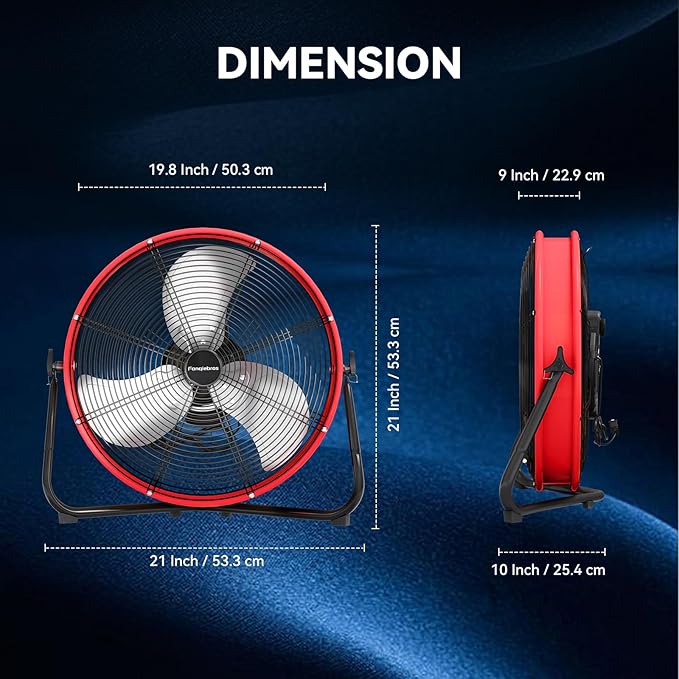 20" High Velocity Metal Floor Drum Fan, 4500 CFM Heavy Duty Industrial Shop Fan, 3 Speed, 360 Degree Tilt, Wall Mounted & Floor Design for Warehouse, Commercial, Barn, Garage - UL Safety Listed