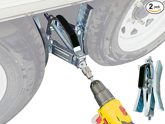Camper Wheel Chock, Heavy Duty Rotatable X Shaped Stabilizer for RV Trailer (Drill Adjusted), 2 Sets of Tire Lock Chocks (Patented)