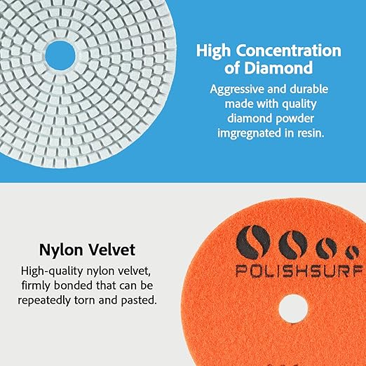Diamond Polishing Pads 4 Inch Wet Dry Set 7 Pieces for Concrete Marble Quartz Stone Countertop Granite Polishing - by POLISHSURF