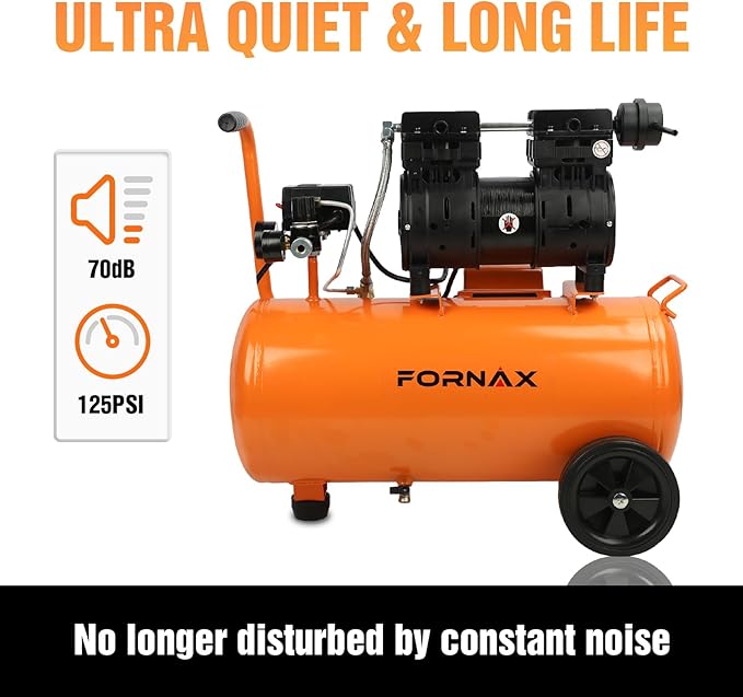 FORNAX 8 Gallon Air Compressor, 1HP 2.2 CFM, Max 125 PSI Oil-Free Air Compressor Tank, 70 dB Ultra Quiet Compressor for Nail Guns, Tire Inflation, and DIY Home Projects