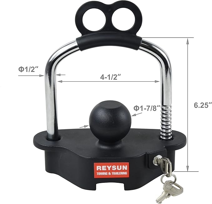 863507 Trailer Hitch Lock Trailer Locks Universal Coupler Lock, Heavy Duty Ball Hitch Lock for 1-7/8", 2" and 2-5/16" Trailer Coupler, Matt Black