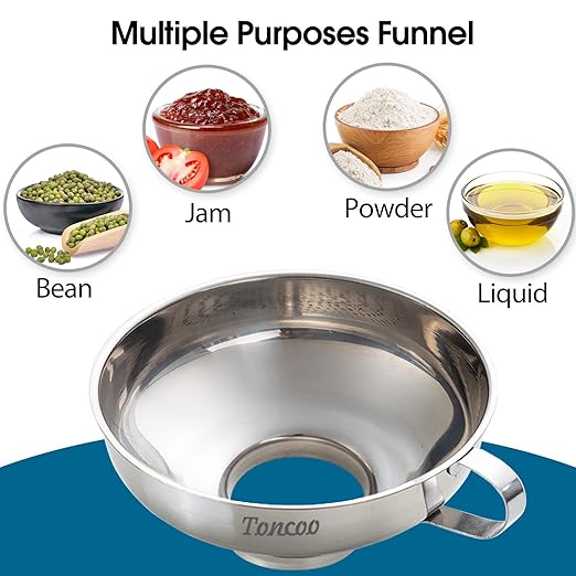 2pcs Canning Funnels for Filling Mason Jars with Strainer, Food Grade Stainless Steel Funnels for Kitchen Use, Metal Wide Mouth Funnel for Mason Jar