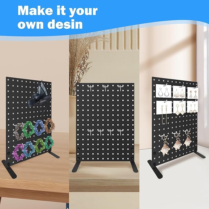 4 PCS Pegboard Display Stand With 40 Peg Hooks for Retail Craft Shows & Fairs - Metal Product Merchandise Display Rack for Selling Accessories, Display Stands for Boutique, Stores, Vendors & Events (4pcs)