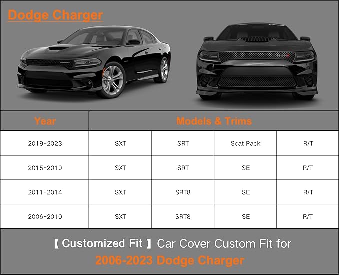 Kayme 7 Layers Car Cover Custom Fit for Dodge Charger (2006-2025) Waterproof All Weather for Automobiles, Outdoor Full Cover Rain Sun UV Protection.Black